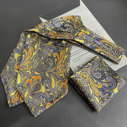 Royal Swirl Paisley jacquard cravat ascot tie and pocket square set for men online in Pakistan
