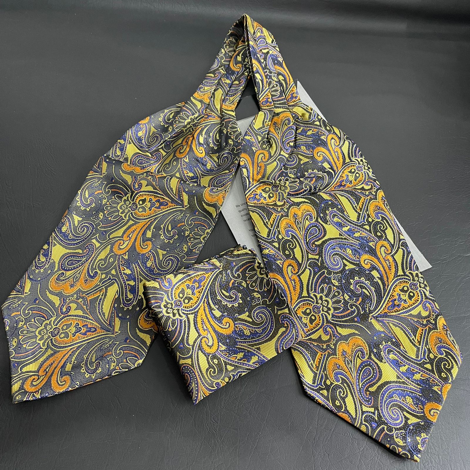 Royal Swirl Paisley jacquard cravat ascot tie and pocket square set for men online in Pakistan