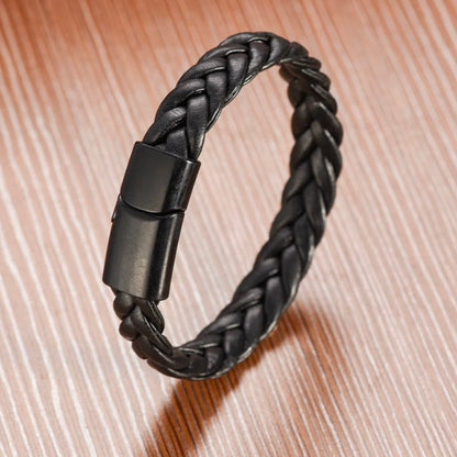Black Braided Leather Bracelet For Men