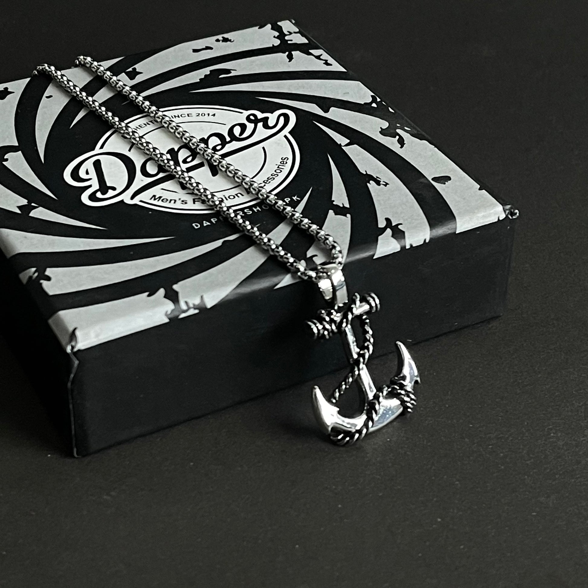 Silver anchor pendant necklace for men in Pakistan