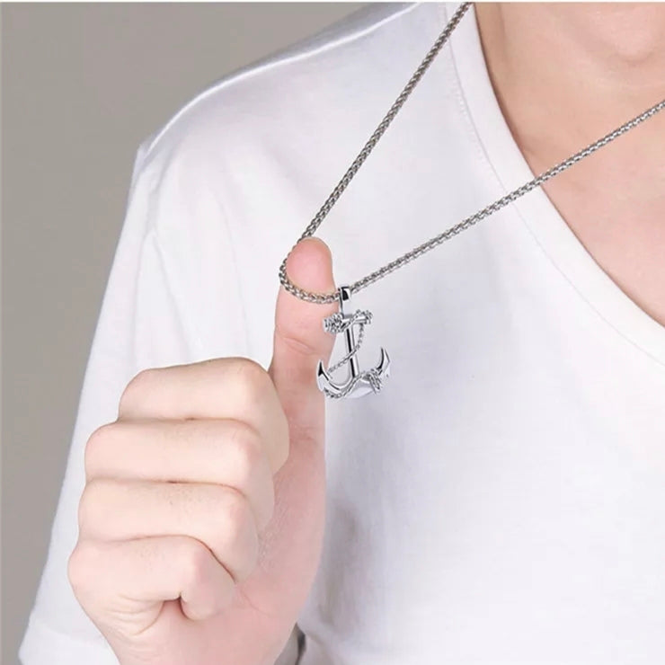 Silver anchor pendant necklace for men in Pakistan
