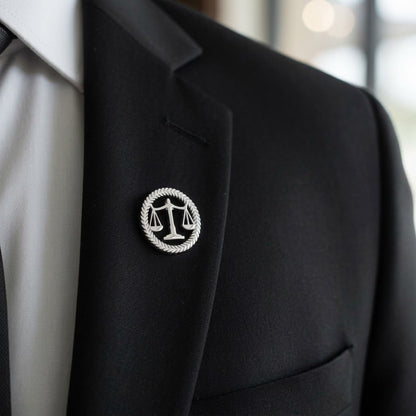 Silver scale of justice lawyer brooch for men online in Pakistan