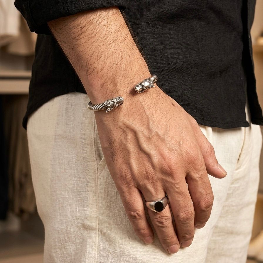 Silver stainless steel dragon bracelet for men boys online in Pakistan