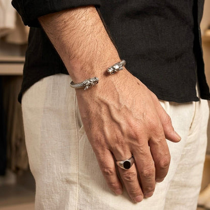 Silver stainless steel dragon bracelet for men boys online in Pakistan