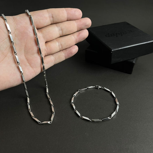 Silver steel neck chain and bracelet set for men online in Pakistan