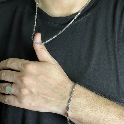 Silver steel neck chain and bracelet set for men online in Pakistan