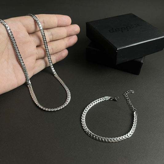 Silver steel neck chain bracelet set for men online in Pakistan