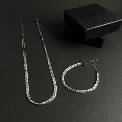 Silver steel neck chain bracelet set for men online in Pakistan