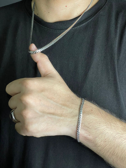 Silver steel neck chain bracelet set for men online in Pakistan