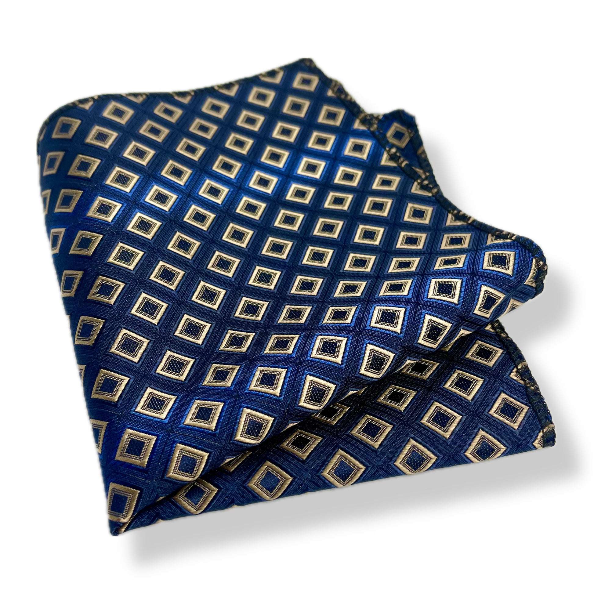 Square Pattern Navy Blue & Golden pocket square handkerchief online in pakistan