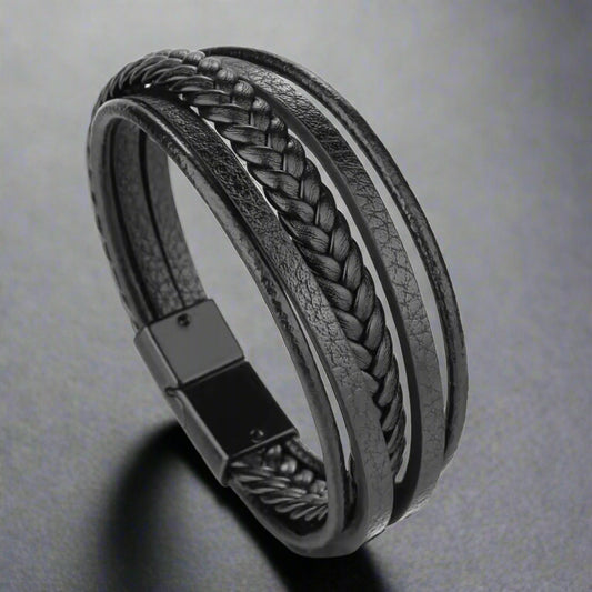 Axe Cord Black Layered Bracelet For Men
