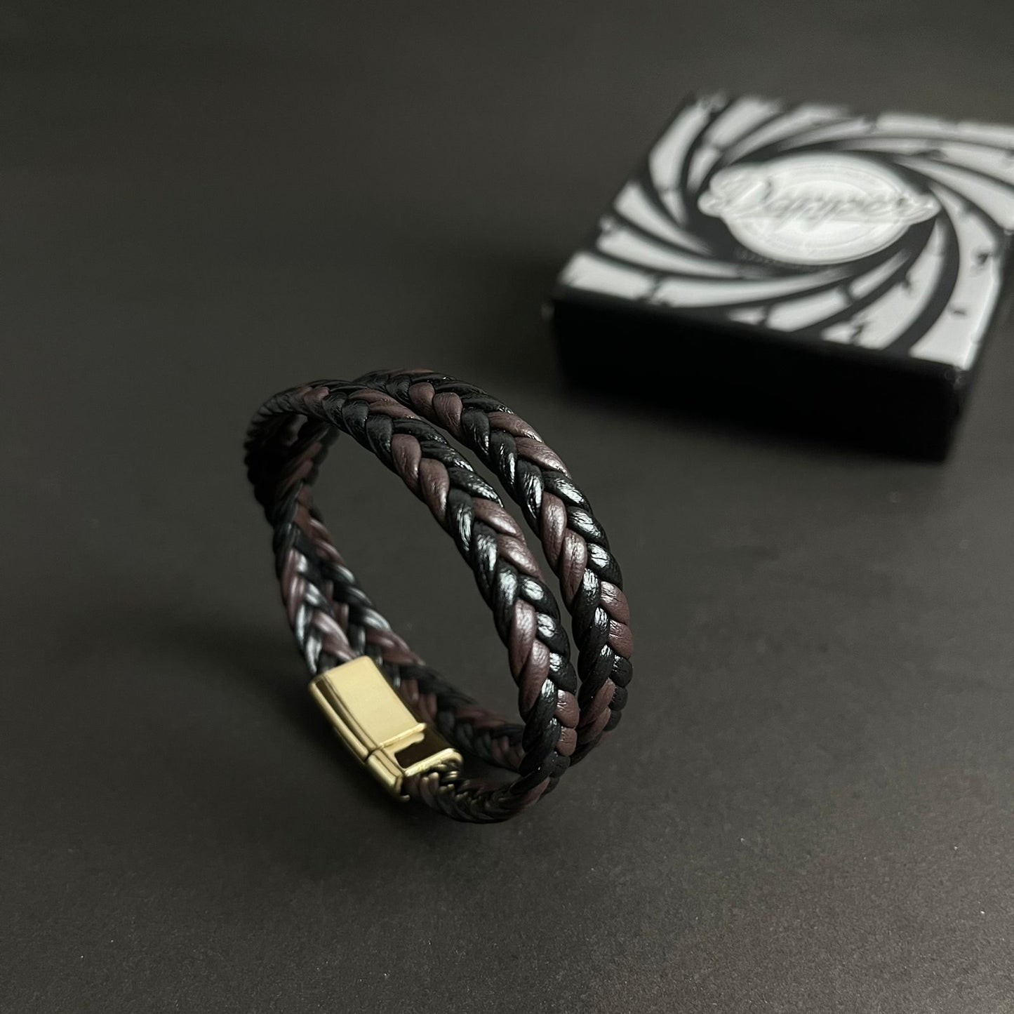 Twin Forge Brown Leather Bracelet For Men