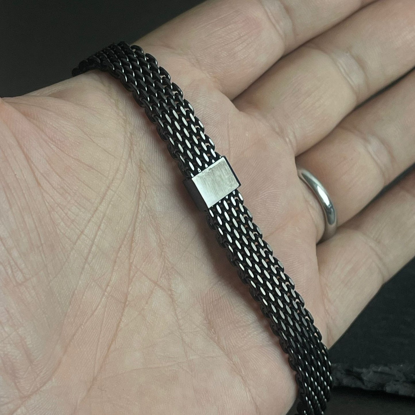 Noir Black Mesh Chain Bracelet for Men