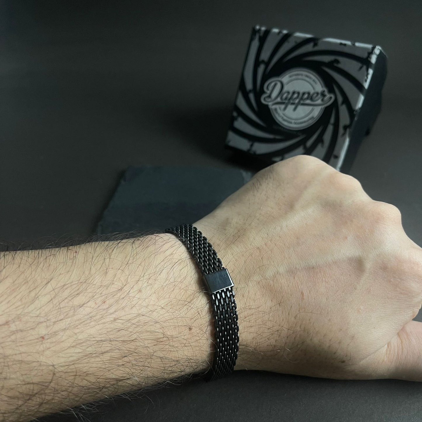Noir Black Mesh Chain Bracelet for Men