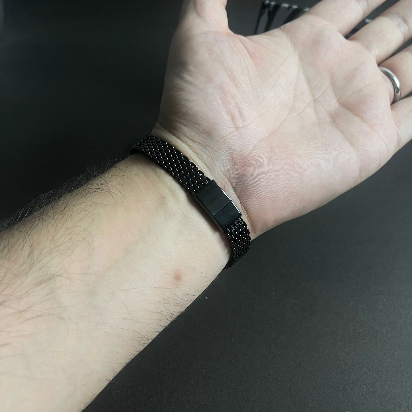 Noir Black Mesh Chain Bracelet for Men