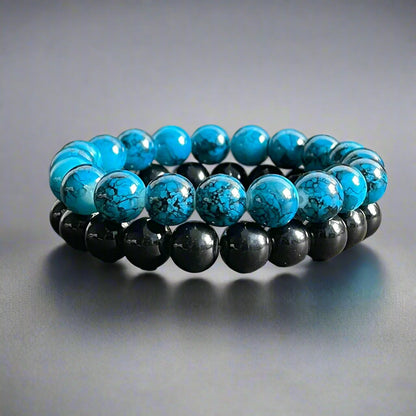 10mm Blue Agate & Black Distance Bracelet