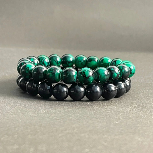 10mm Green Agate & Black Distance Bracelet