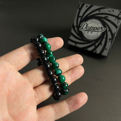 10mm Green Agate & Black Distance Bracelet