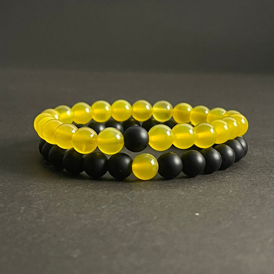 Matt Black & Yellow Agate Energy Stone Beads Distance Bracelet Set Couple Bracelet