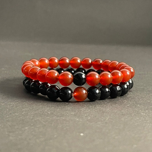 Black & Wine Red Agate Energy Stone Beads Distance Bracelet Set Couple Bracelet