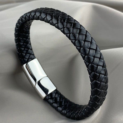 Premium Black Braided Leather Bracelet