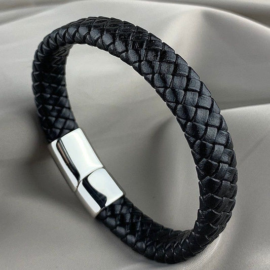 Premium Black Braided Leather Bracelet