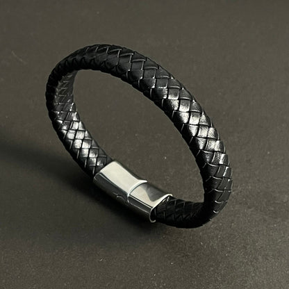 Premium Black Braided Leather Bracelet