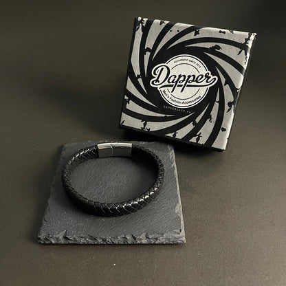 Premium Black Braided Leather Bracelet