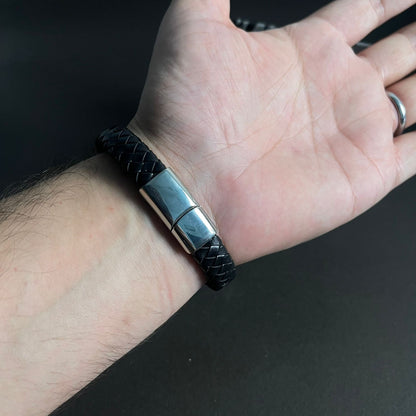 Premium Black Braided Leather Bracelet