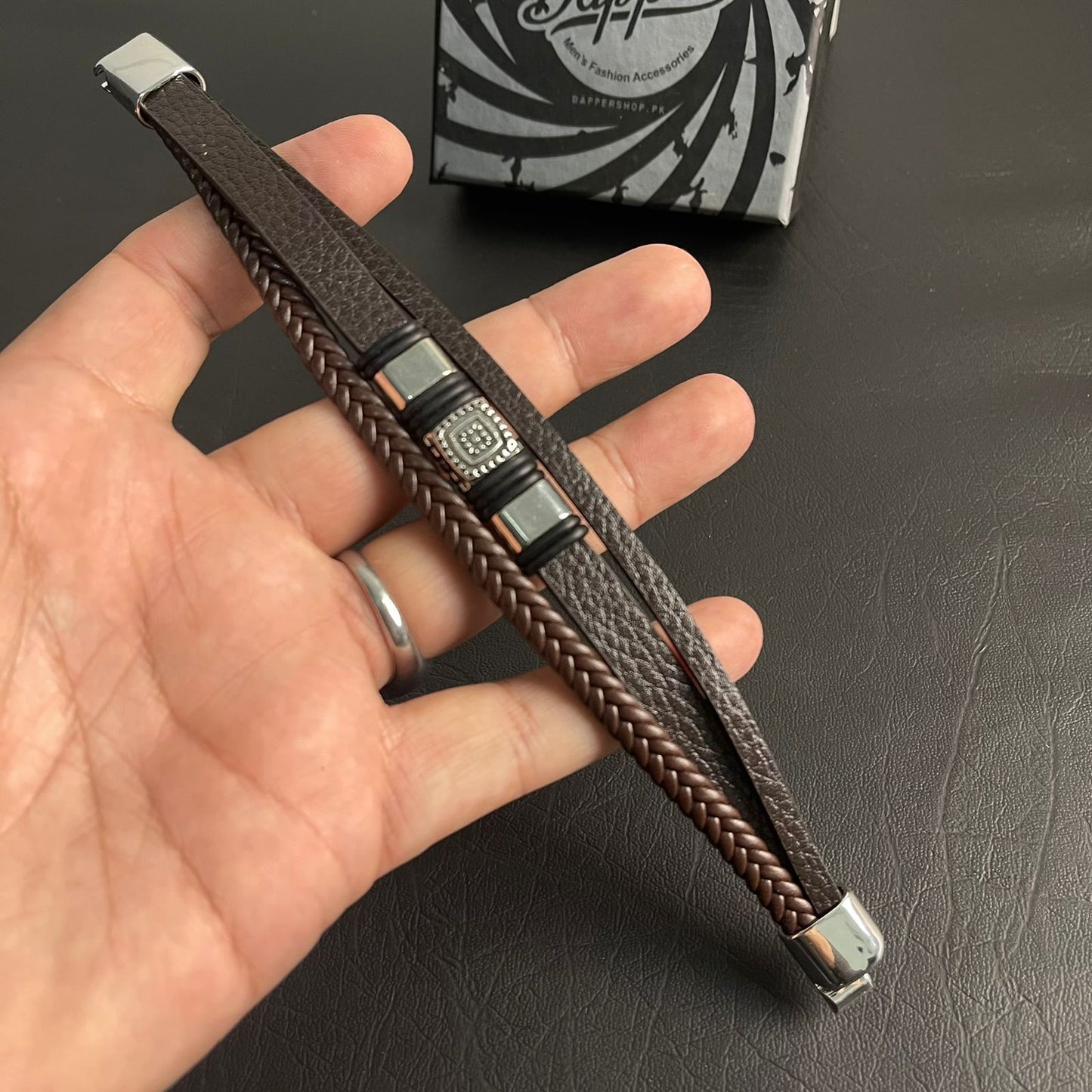 Brown Braided Crown Bracelet For Men