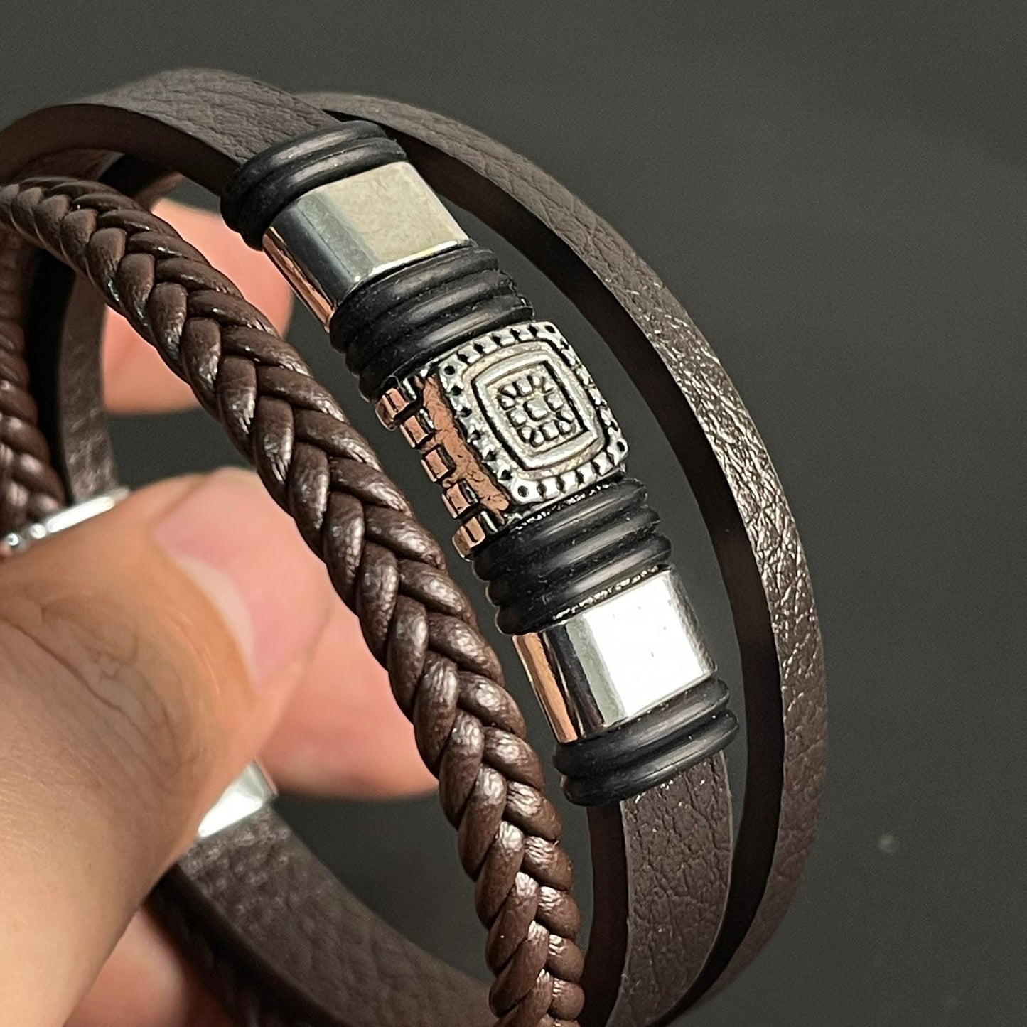 Brown Braided Crown Bracelet For Men