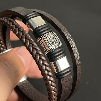 Brown Braided Crown Bracelet For Men