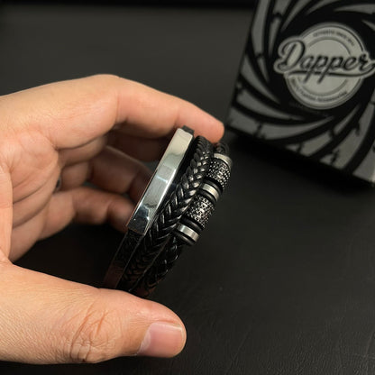 Wolf-line Black Leather Bracelet For Men