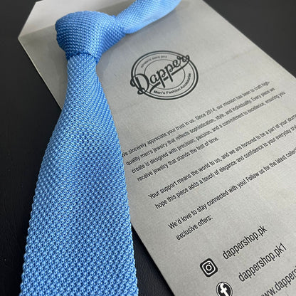 Premium Sky Blue Pointed Knitted Tie For Men