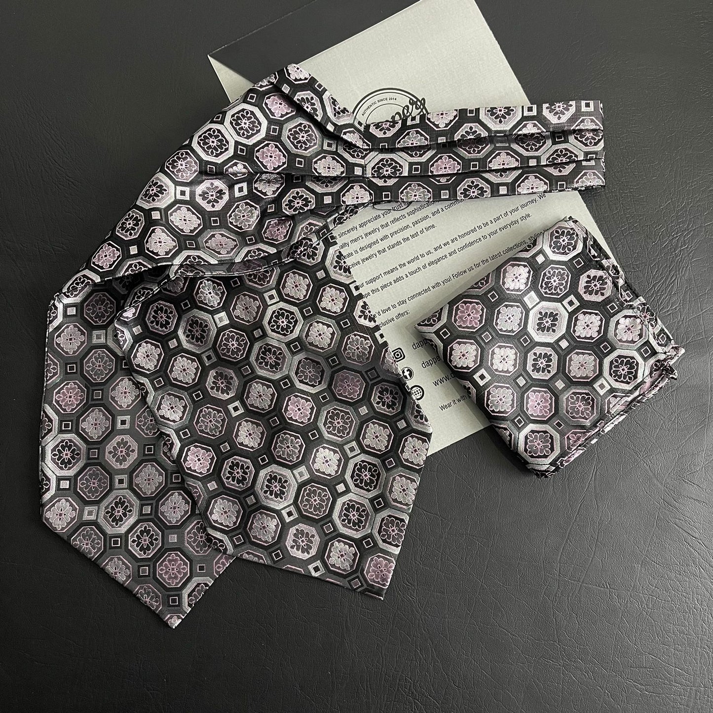 Prism Cut Pink Jacquard Woven Cravat Tie and Pocket Square Set