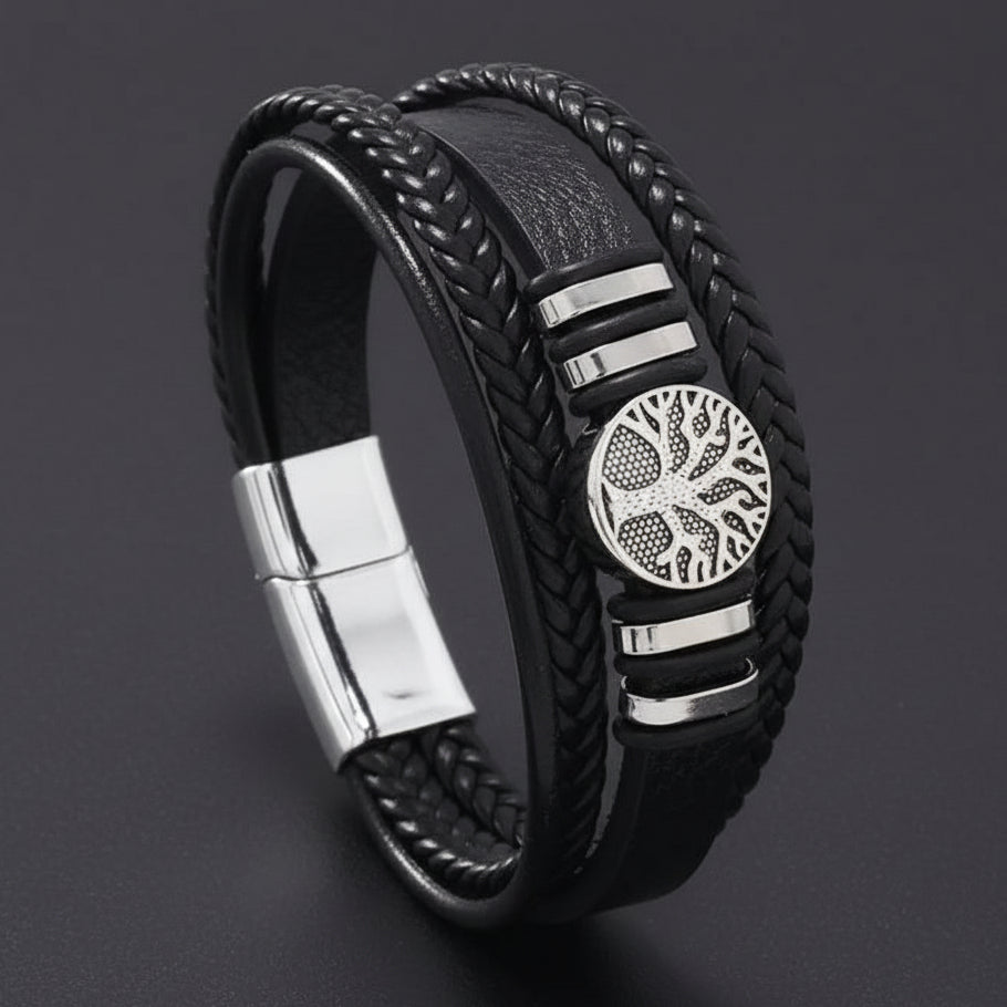 Tree Of Life Black Braided Bracelet For Men