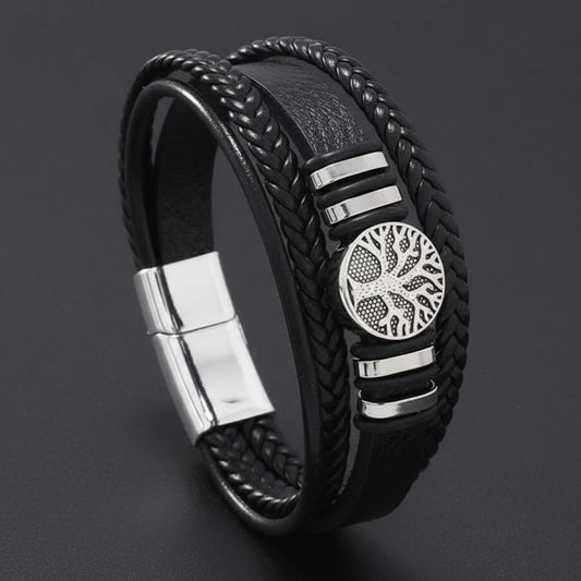 Tree Of Life Black Braided Bracelet For Men