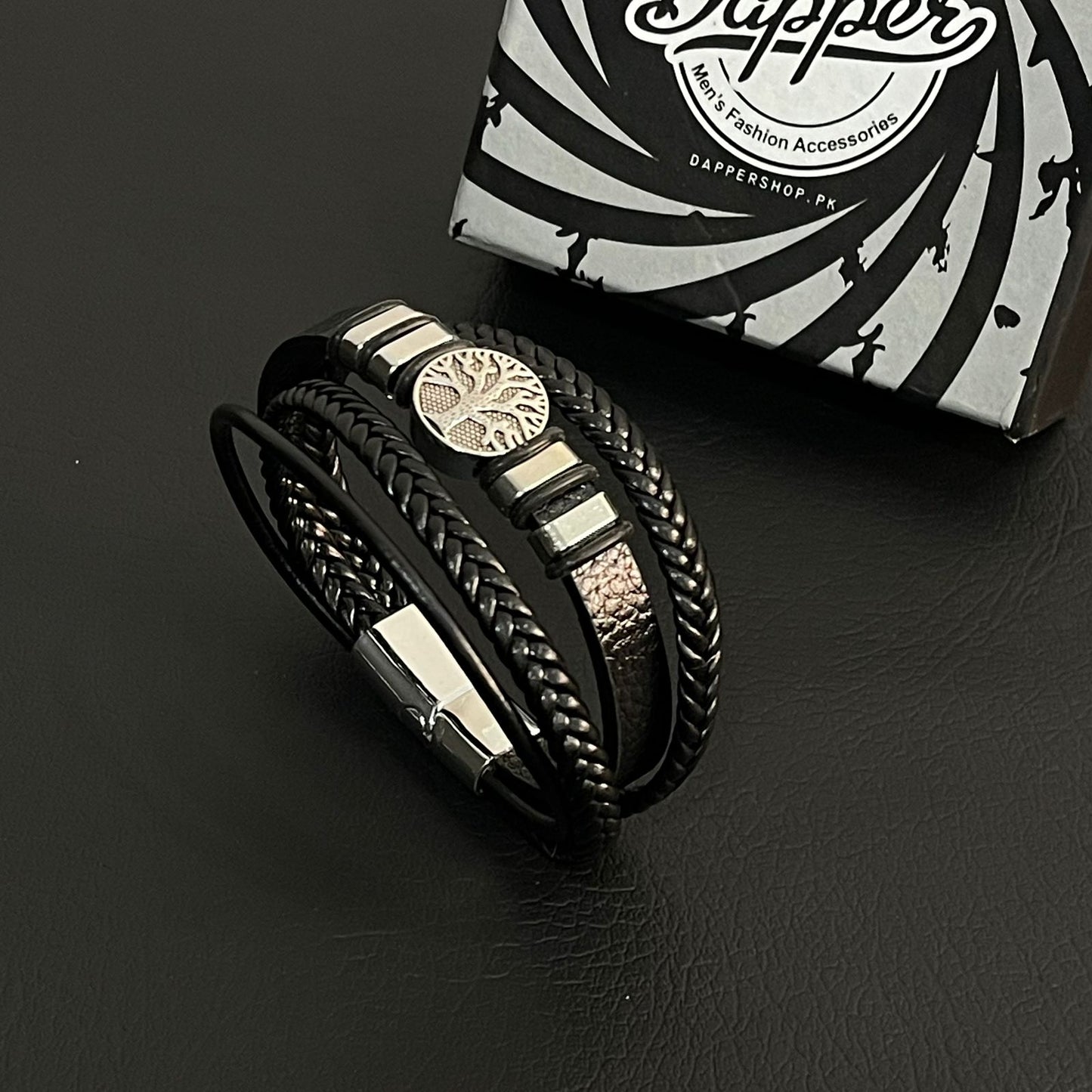 Tree Of Life Black Braided Bracelet For Men