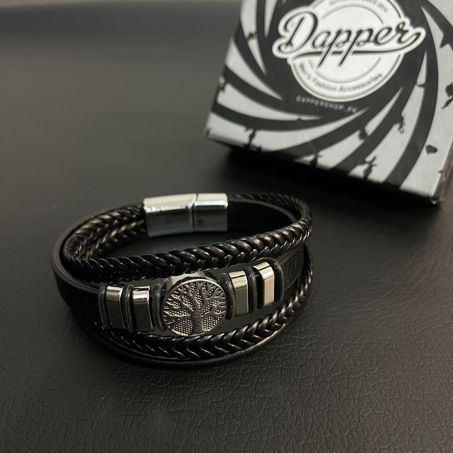 Tree Of Life Black Braided Bracelet For Men