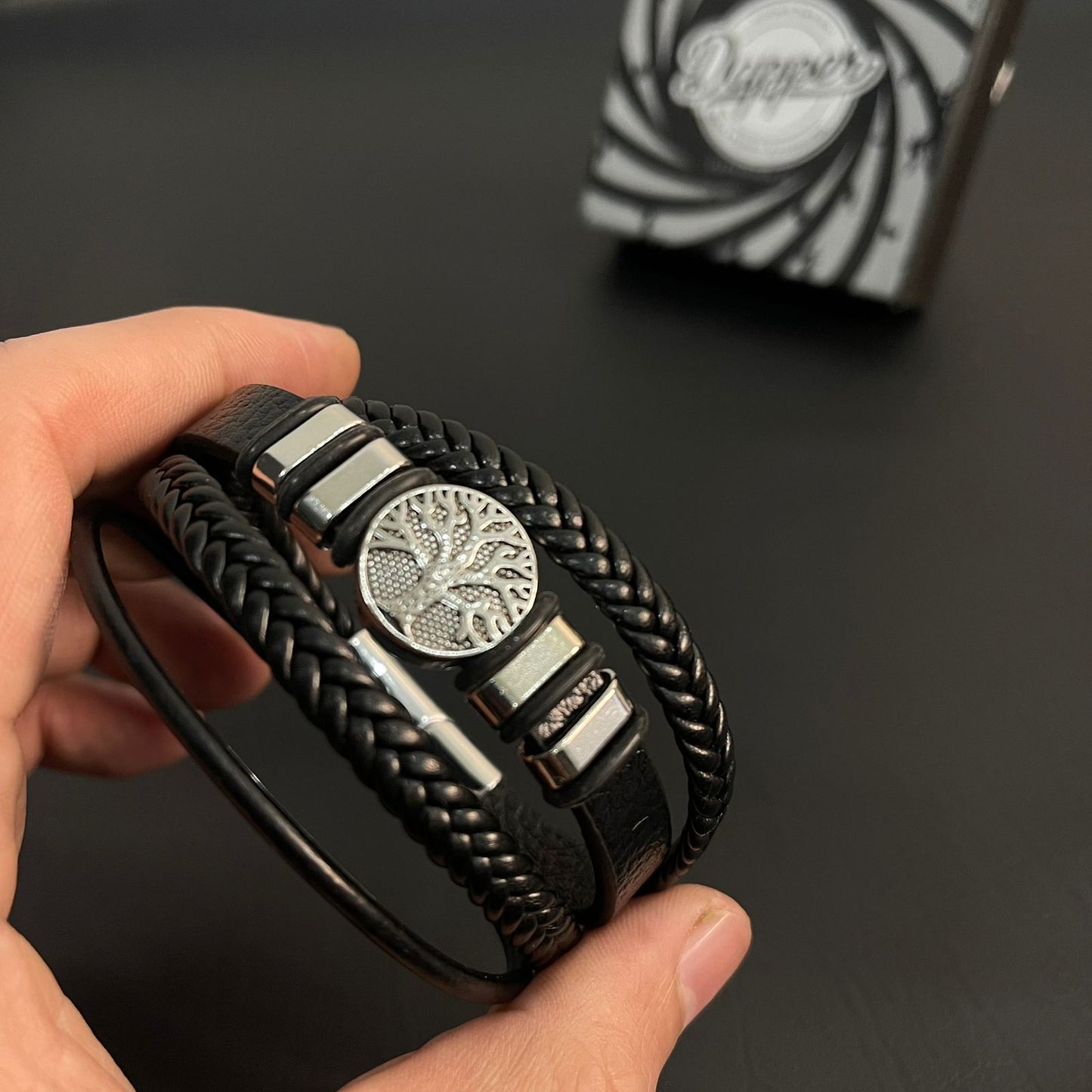Tree Of Life Black Braided Bracelet For Men