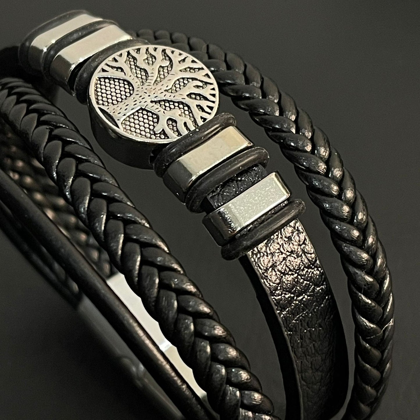 Tree Of Life Black Braided Bracelet For Men