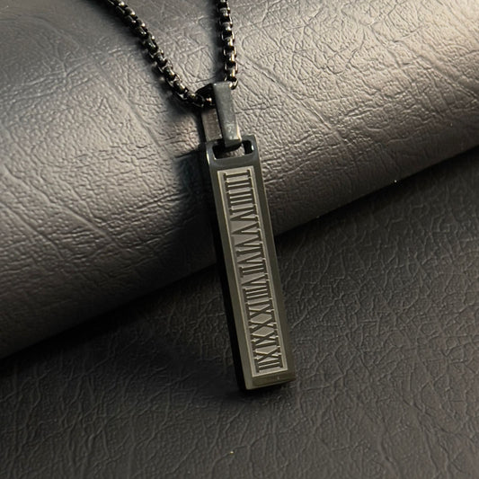 Roman Numeral Black Flat Bar Pendant For Men