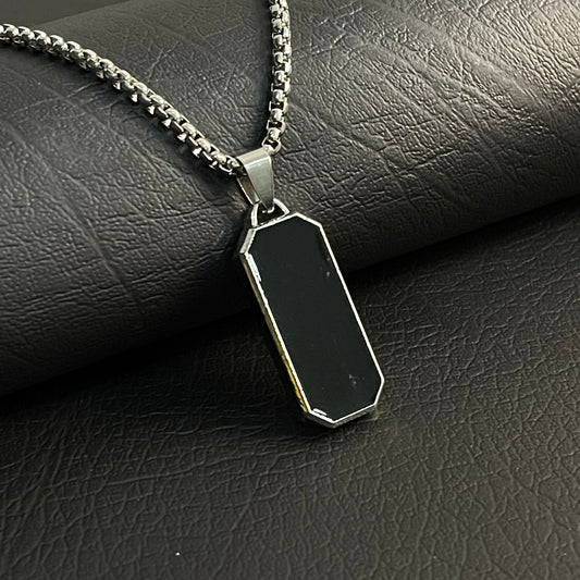Silver Epoxy Minimal Pendant Necklace For Men