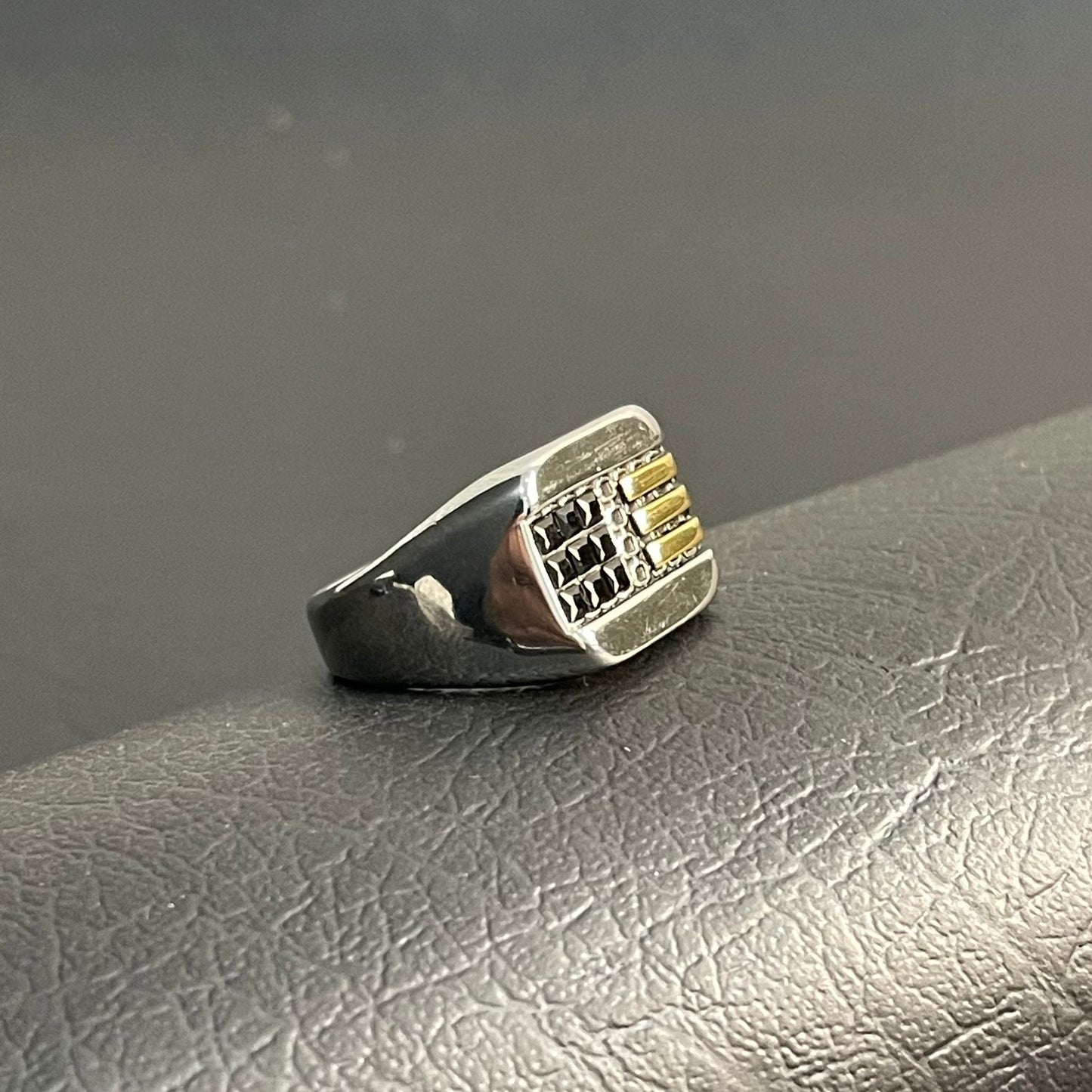 Men's Stainless Steel Gold Bar Signet Ring
