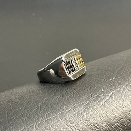 Men's Stainless Steel Gold Bar Signet Ring