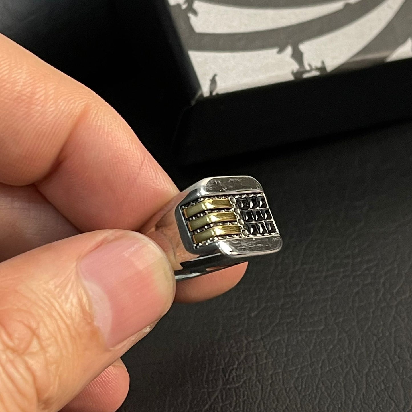Men's Stainless Steel Gold Bar Signet Ring