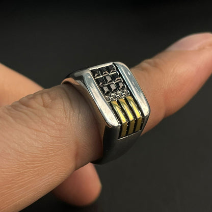 Men's Stainless Steel Gold Bar Signet Ring