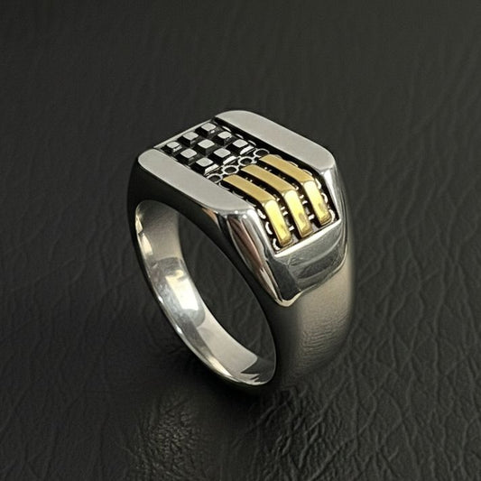 Men's Stainless Steel Gold Bar Signet Ring