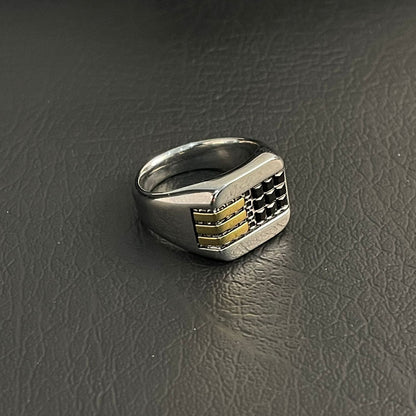 Men's Stainless Steel Gold Bar Signet Ring