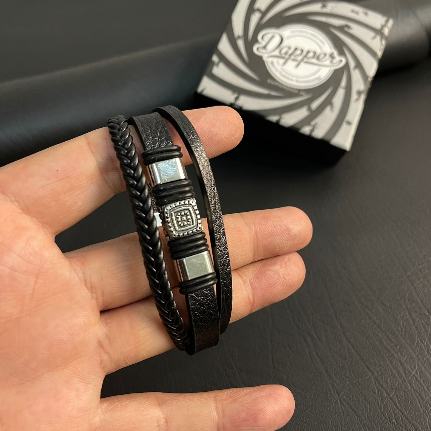 Black Braided Crown Bracelet For Men